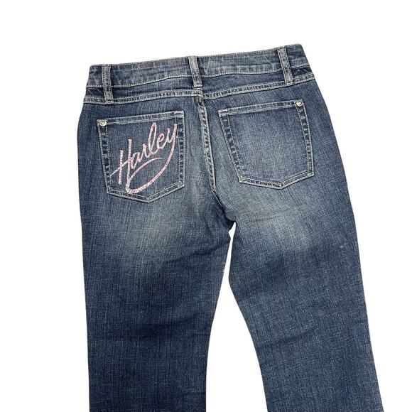 Harley Davidson Motorcycles Blue Jeans Size 4 Vintage Bling Sewn Biker Girl - Picture 10 of 11